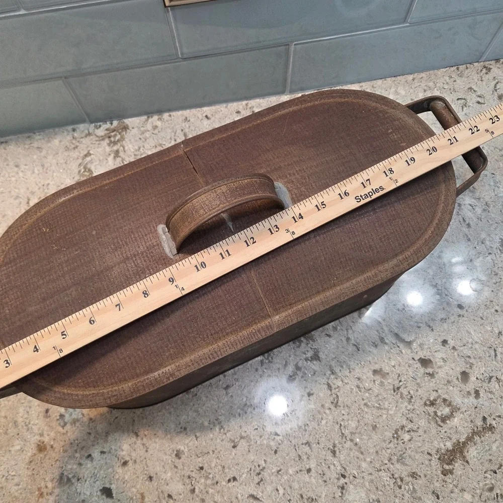 Antique Copper Oval Fish Poacher Fitted Lid Perforated Insert Farmhouse Patina